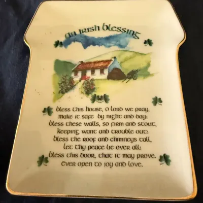Irish Blessing Cottage & Shamrock Porcelain Wall Plaque