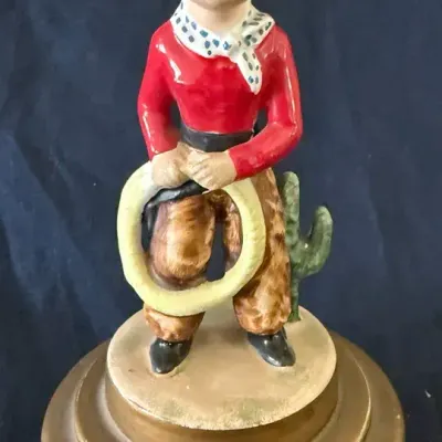 Vintage Schmid Cowboy Boy Ceramic Music Box – Western Figurine