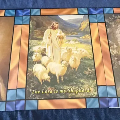 Set of 3 Jesus Christ Scripture Wall Plaques – Stained-Glass Style Religious Art