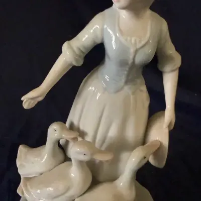 Dynasty Collection Porcelain Farm Girl with Geese Figurine