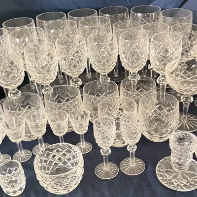 Large 40+ Piece Vintage Cut Crystal Glassware Collection – Goblets, Tumblers, Cordials, Bowls & Cand
