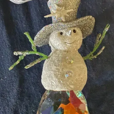 Sparkling Crystal-Style Snowman Christmas Ornament with Colorful Gifts