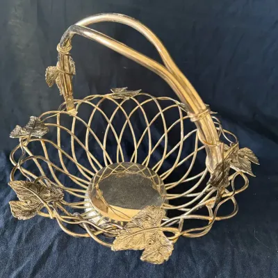 Vintage Silver-Plated Grapevine Wire Fruit Basket with Double Handles