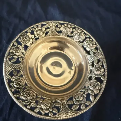 Vintage Indian Silver-Tone Footed Rose Bowl – Pierced Floral Border