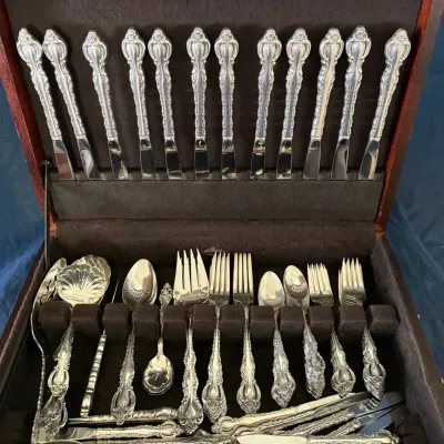 International Silverplate Flatware Lot with Wooden Storage Chest
