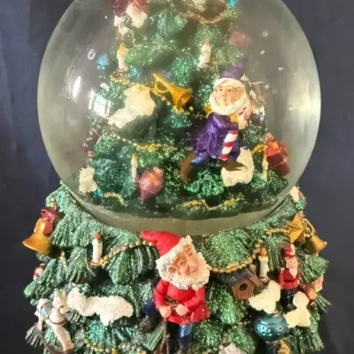 Musical Christmas Tree Snow Globe with Santa & Elves – 8” Holiday Décor
