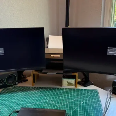 Pair of Dell 34" Curved Gaming Monitors with VIVO Dual Monitor Arm Mounts