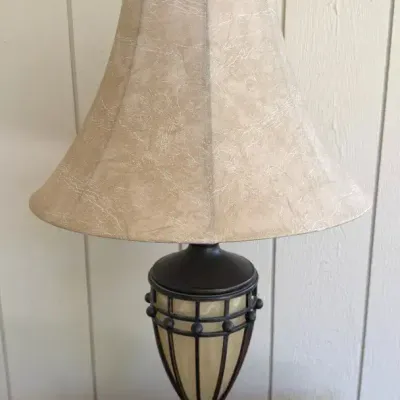 Heavy Brass-Tone & Frosted Glass Table Lamp