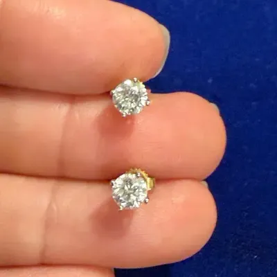 14K Gold Round Diamond Solitaire Stud Earrings – 1.3g
