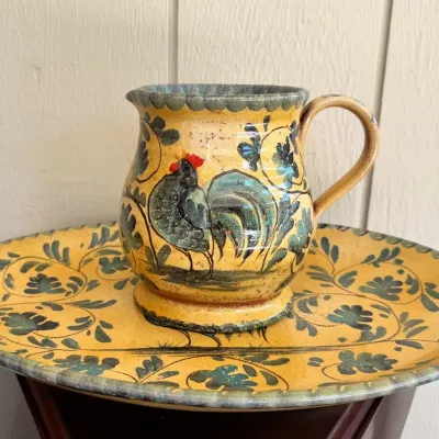 Lot Of 3 Hand Painted Italian Pottery Serving Platter & Pitcher Set (2 pcs)
