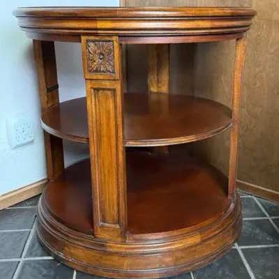 Ethan Allen Round Library Table with Open Shelves