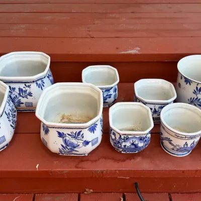 Lot Of 9 Blue & White Delft-Style Ceramic Planters
