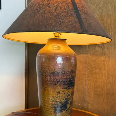 Lot of 3 Handmade Beaten Copper Vase Table Lamps
