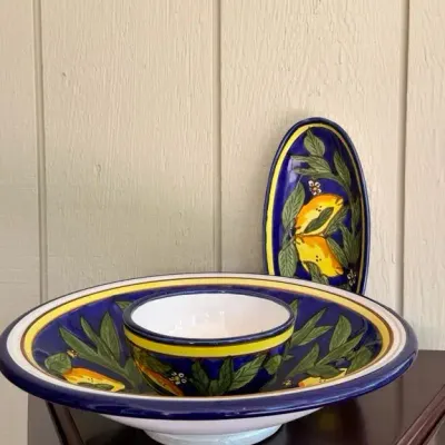 Hand-Painted Tunisian Ceramic Serving Set (3 pcs)