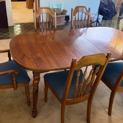 Wood Dining Table with 6 Upholstered Chairs