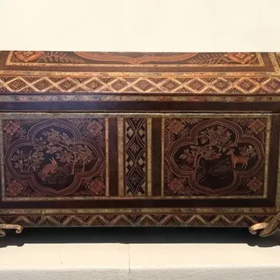 Ornate Asian-Inspired Decorative Chest with Figural Feet