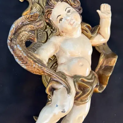 Vintage Cornell Rococo Cherub Wall Plaque  12"