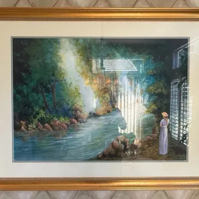 Signed Bradley Framed River Landscape Artwork