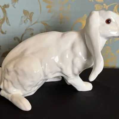 Earth Needs Ltd Glazed Lop-Eared Rabbit Figurine with Glass-Like Eyes