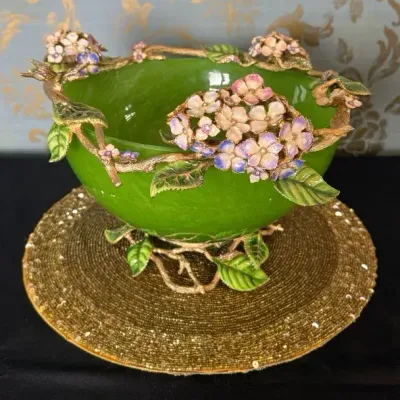 Jay Strongwater Sophie Hydrangea Green Glass Bowl