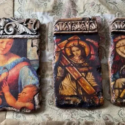 Signed S. Kurtz  religious Florentine-style wall plaques (3 pcs)