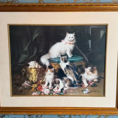 J. LeRoy Framed Calico Cat Art Print