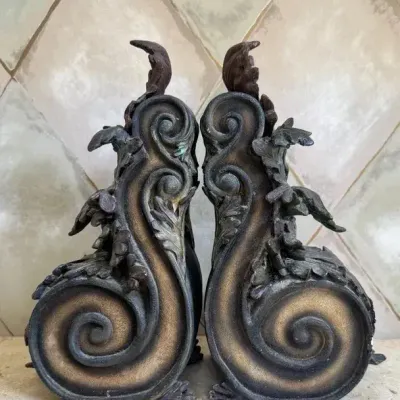 Pair of Ornate Acanthus Leaf Scroll Bookends