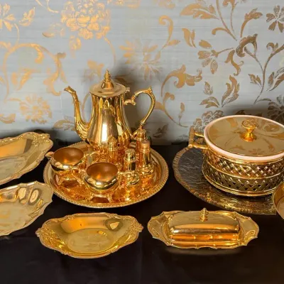 Vintage Gold-Tone Serving & Tableware Lot – International Silver Co. 23KT Gold Electroplated & Roger
