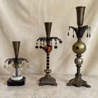 Set Of 3 Ornate Jeweled Decorative Candlesticks