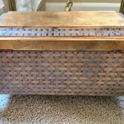 Gold-Tone Woven Decorative Lidded Box