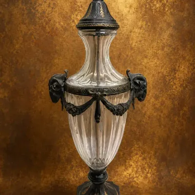 Castilian Glass & Metal Urn with Ram’s Head Handles – Made in India