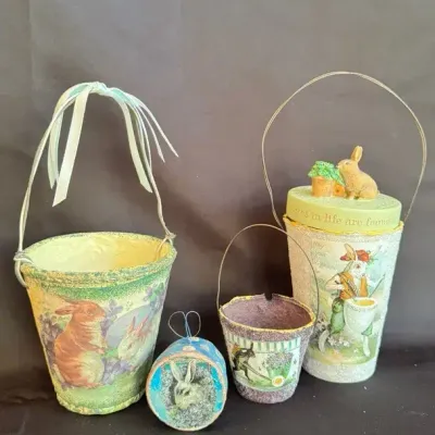 Vintage-Style Easter Bunny Papier-Mch Basket & Container Collection