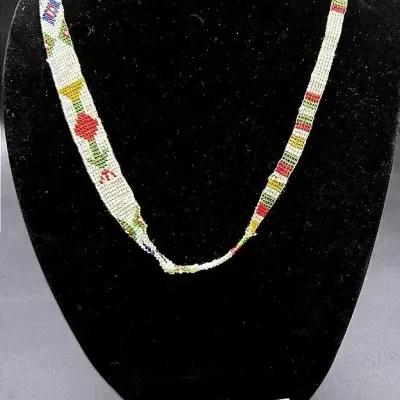 Native American Seed Bead Doll Clip-on Earrings & Unfinished Native American Seed Bead Necklace