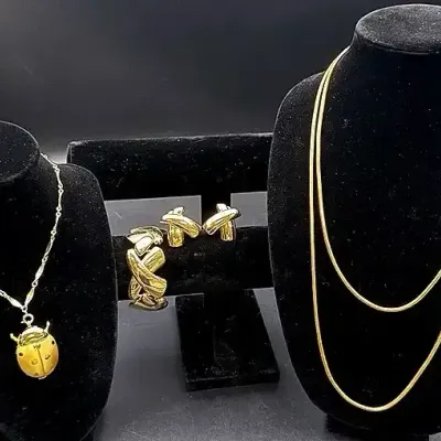 Gold-toned Lot Featuring A Ladybug Oris Watch Necklace