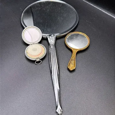 Vintage Max Factor Compact With Faux Turquoise Beads & Vintage Vanity Mirrors