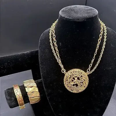 Vintage Napier Coat Of Arms Medallion Necklace And Gold-toned Bracelet Lot