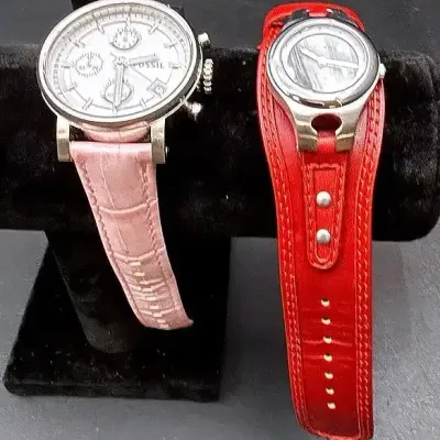 Two Leather Band Fossil Watches