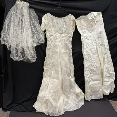 Vintage Ivory Delicate Floral Wedding Dress And Crown Veil