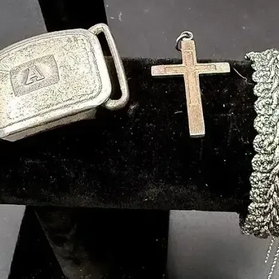 Sterling Silver Belt Bucklce, Cross And Napier Bracelet