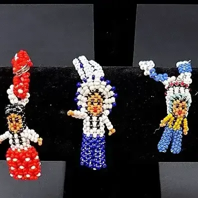 Handcrafted Native American-Style Seed Bead Doll Figure Snap Closure Bracelets 