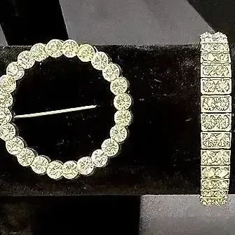 Rhinestone Brooch And Bracelet