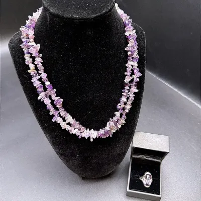 Amethyst Chip Necklace And Vintage Amethyst Ring