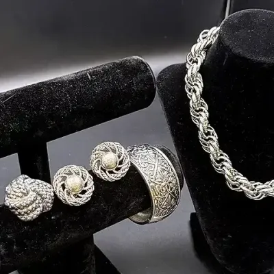 Mixed Silver-Toned Lot Featuring Sterling Silver Electroformal Knot Clip-On Earrings