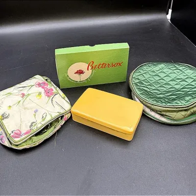 Satin Jewelry Cases, Vintage Hosiery Box And Velvet Lined Travel Jewelry Case