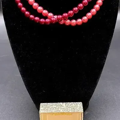 Vendome Red And Pink Gemstone Cocktail Rings And Pink And Red Pearl Petite Choker Necklace 