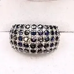 14K White Gold Blue And Clear Gemstone Ring