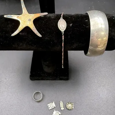Vintage Sterling Silver And Pewter Lot Featuring A Mexican Starfish Brooch
