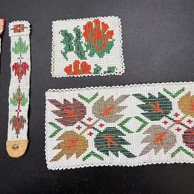 Handcrafted Seed Bead And Buckskin Wallet, Coin Purse & Snap Closure Bracelets 
