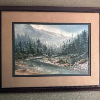 Joe Morris Mountain River Scene Watercolor 1980