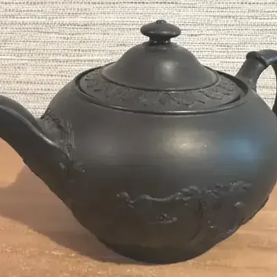 Wedgwood Black Basalt Stoneware Teapot W/Neoclassical Mythological Low-Relief Frieze 